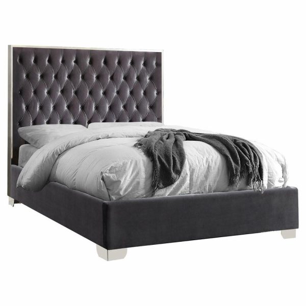 Beds |   Lexi Velvet Bed, Gray, King Bedroom Beds