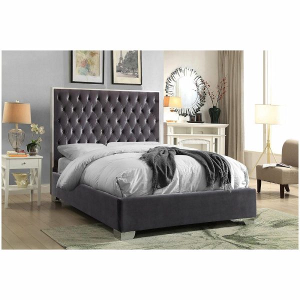 Beds |   Lexi Velvet Bed, Gray, King Bedroom Beds