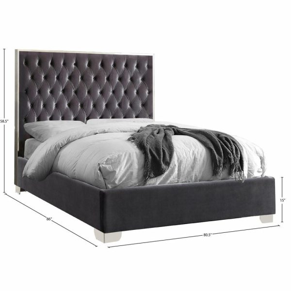 Beds |   Lexi Velvet Bed, Gray, King Bedroom Beds