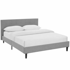 Beds |   Linnea Queen Upholstered Fabric Bed, Light Gray Bedroom Beds