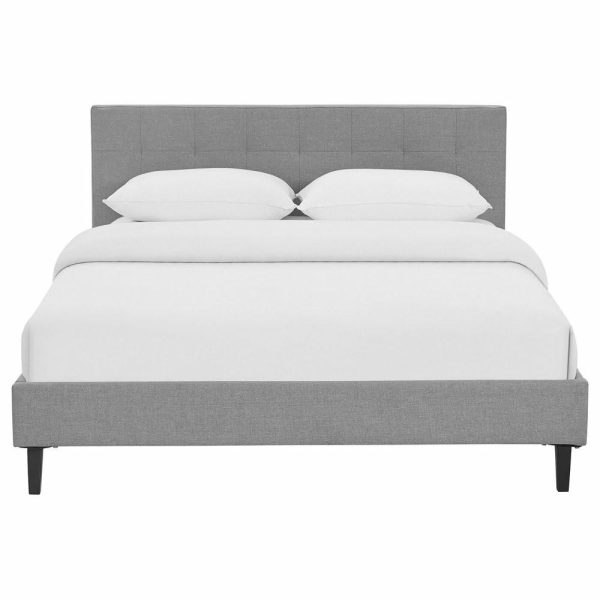 Beds |   Linnea Queen Upholstered Fabric Bed, Light Gray Bedroom Beds