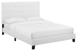 Beds |   Melanie King Tufted Button Upholstered Fabric Platform Bed White Bedroom Beds