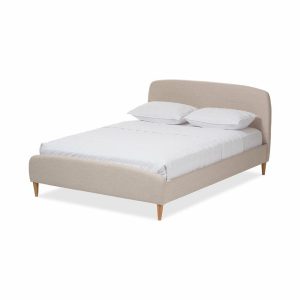 Beds |   Mia Upholstered Platform Bed, Light Beige, Queen Bedroom Beds