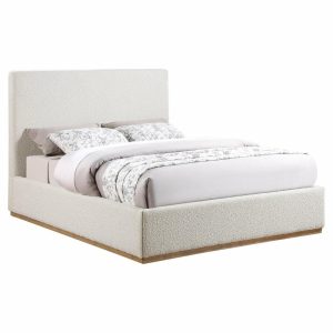 Beds |   Monaco Boucle Fabric Upholstered Bed, Cream, Queen Bedroom Beds