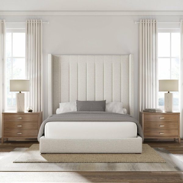 Beds |   Nativa Interiors Aylet Vertical Channel Tufted Bed, Off White, King, High 87″ Bedroom Beds