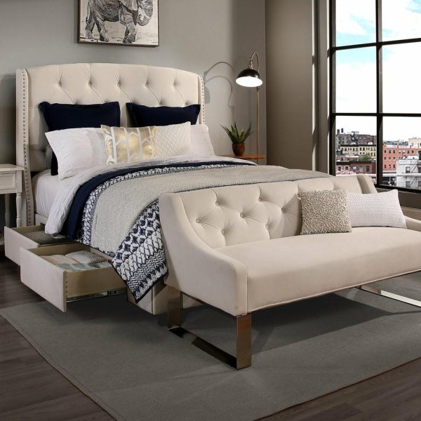 Beds |   Peyton Upholstered Platform Storage Bed, Ivory, Eastern King Bedroom Beds