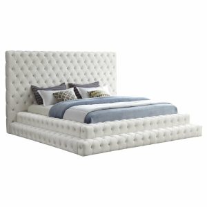 Beds |   Revel Velvet Upholstered Bed, Cream, King Bedroom Beds