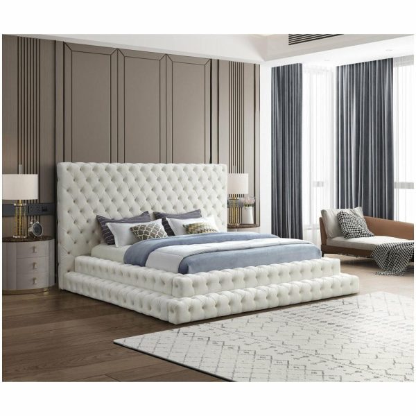 Beds |   Revel Velvet Upholstered Bed, Cream, King Bedroom Beds