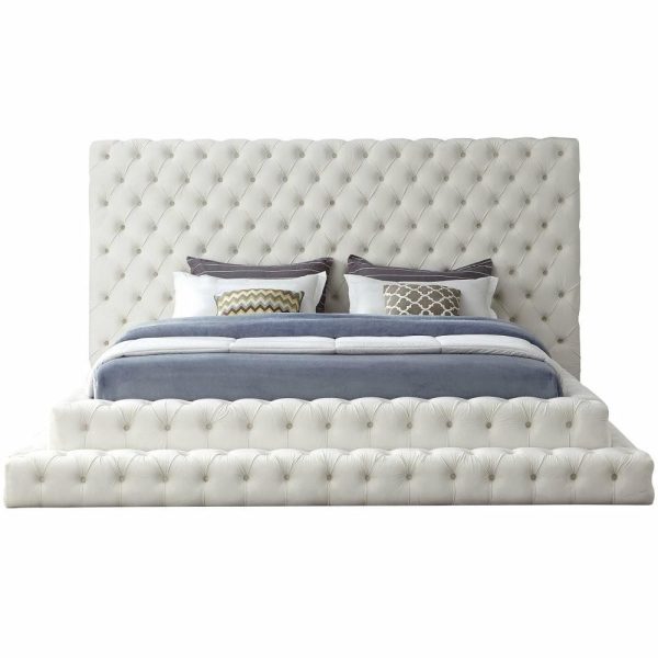 Beds |   Revel Velvet Upholstered Bed, Cream, King Bedroom Beds