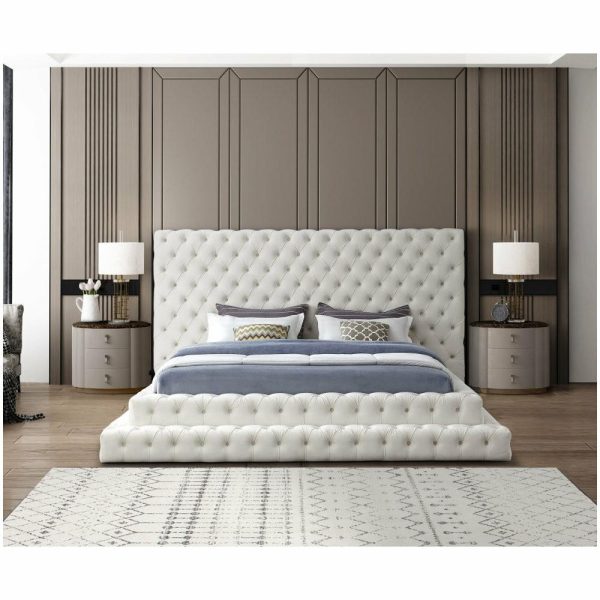 Beds |   Revel Velvet Upholstered Bed, Cream, King Bedroom Beds