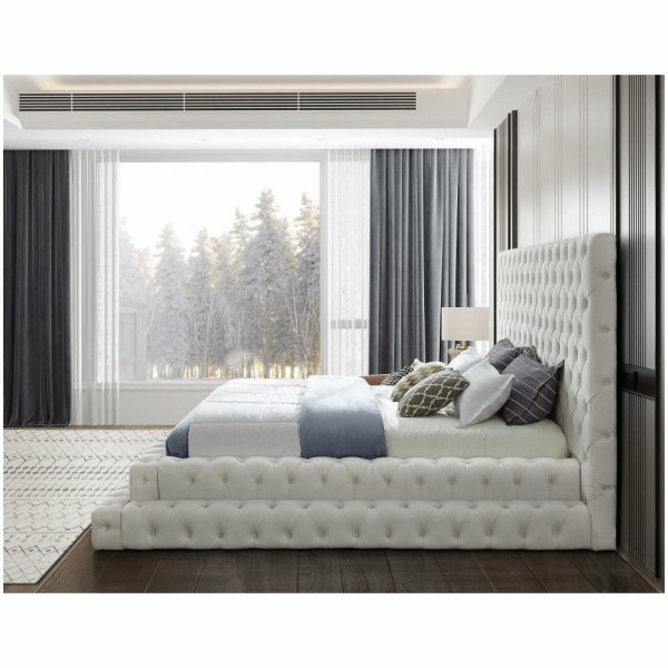 Beds |   Revel Velvet Upholstered Bed, Cream, King Bedroom Beds