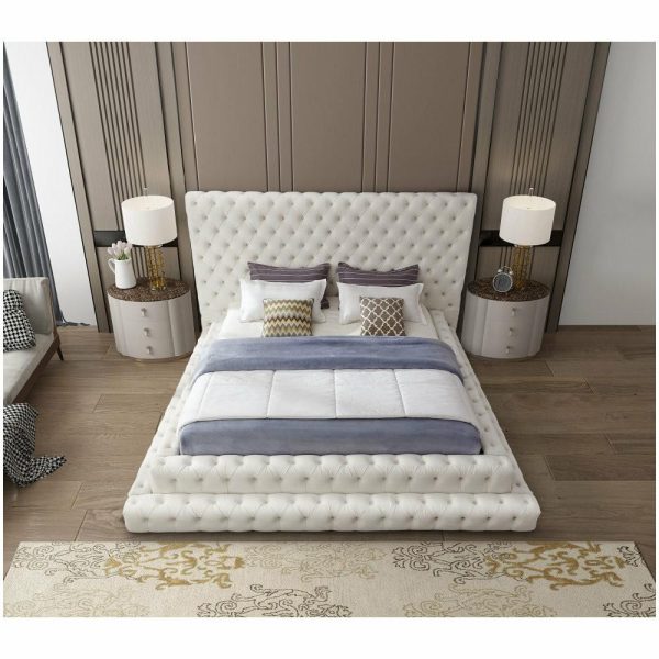 Beds |   Revel Velvet Upholstered Bed, Cream, King Bedroom Beds