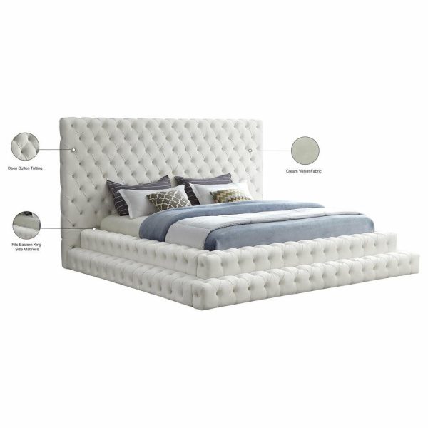 Beds |   Revel Velvet Upholstered Bed, Cream, King Bedroom Beds