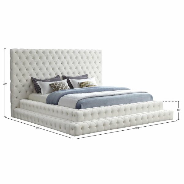 Beds |   Revel Velvet Upholstered Bed, Cream, King Bedroom Beds