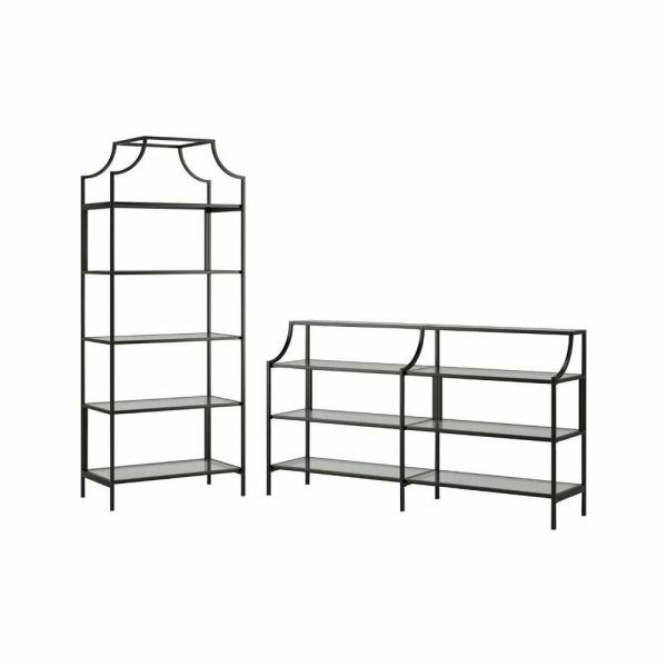 Bookcases |   2 Piece Metal And Glass Bookcase And Console Table Set In Black Bookcases Bookcases