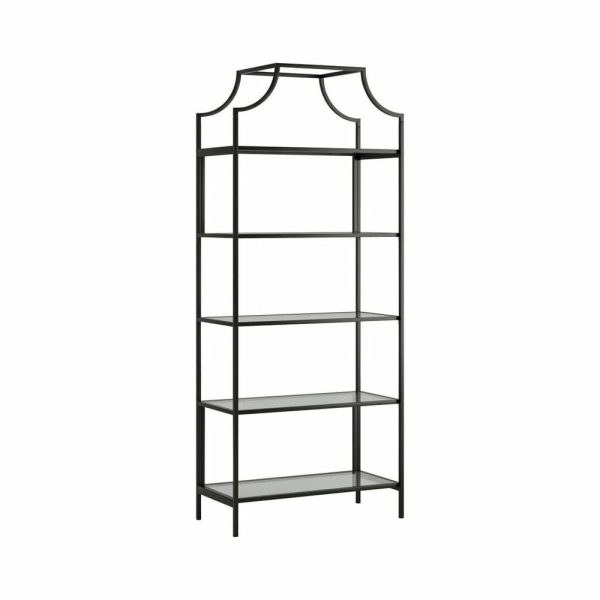 Bookcases |   2 Piece Metal And Glass Bookcase And Console Table Set In Black Bookcases Bookcases