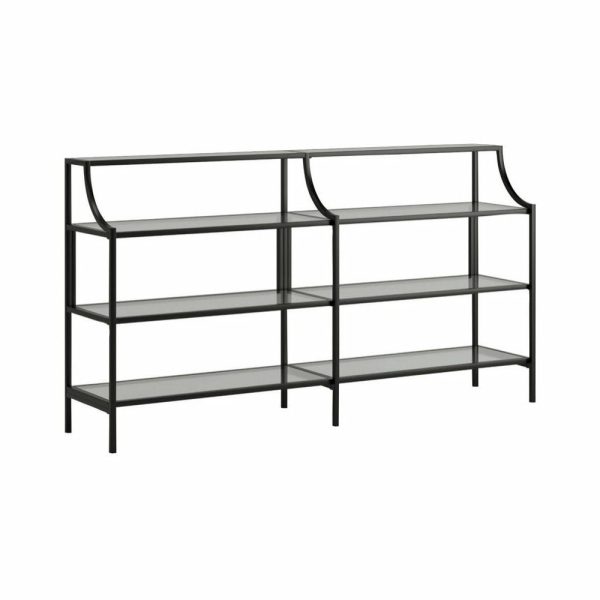 Bookcases |   2 Piece Metal And Glass Bookcase And Console Table Set In Black Bookcases Bookcases