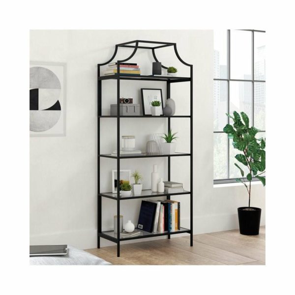 Bookcases |   2 Piece Metal And Glass Bookcase And Console Table Set In Black Bookcases Bookcases