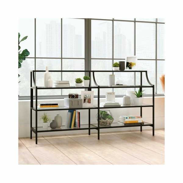 Bookcases |   2 Piece Metal And Glass Bookcase And Console Table Set In Black Bookcases Bookcases