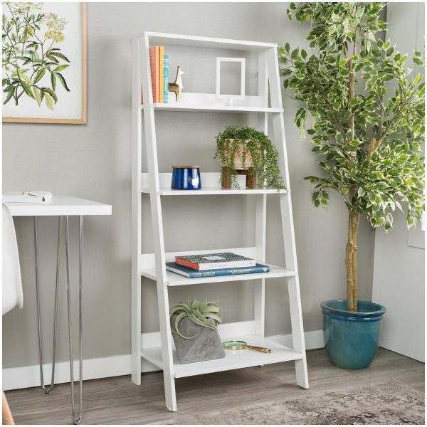 Bookcases |   55″ Wood Ladder Bookshelf, White Bookcases Bookcases