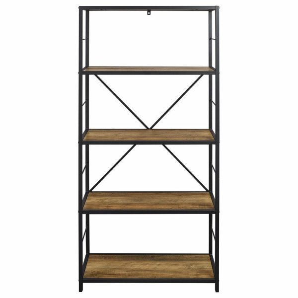 Bookcases |   60″ Rustic Metal And Wood Media Bookshelf, Rustic Oak Bookcases Bookcases