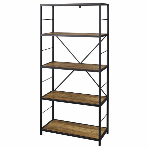 Bookcases |   60″ Rustic Metal And Wood Media Bookshelf, Rustic Oak Bookcases Bookcases