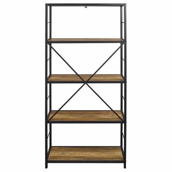 Bookcases |   60″ Rustic Metal And Wood Media Bookshelf, Rustic Oak Bookcases Bookcases