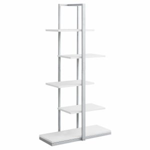 Bookcases |   Bookshelf, Bookcase, Etagere, 5 Tier, 60″H, Office, Bedroom, Metal, White/Silver Bookcases Bookcases