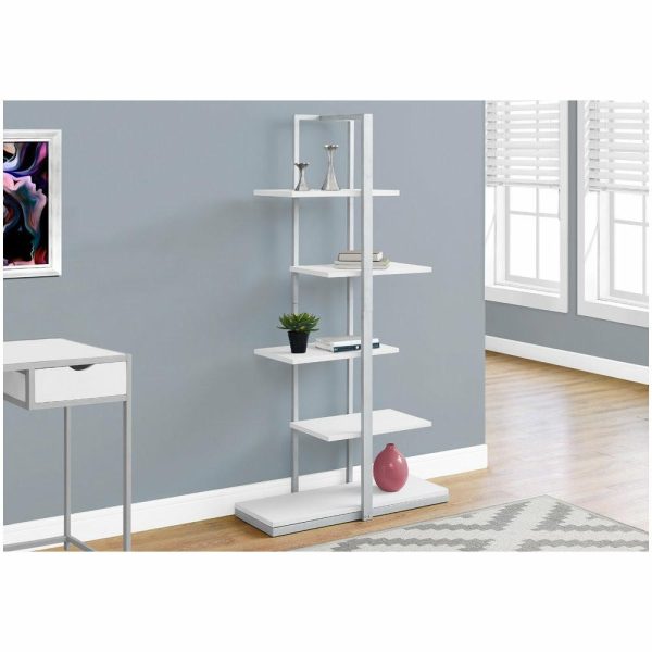 Bookcases |   Bookshelf, Bookcase, Etagere, 5 Tier, 60″H, Office, Bedroom, Metal, White/Silver Bookcases Bookcases