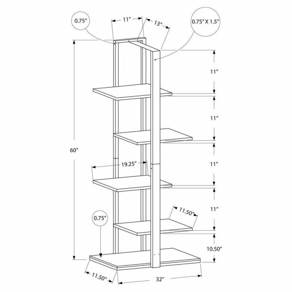 Bookcases |   Bookshelf, Bookcase, Etagere, 5 Tier, 60″H, Office, Bedroom, Metal, White/Silver Bookcases Bookcases