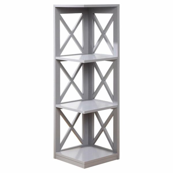 Bookcases |   Convenience Concepts Oxford Three-Tier Corner Bookcase In Gray Wood Finish Bookcases Bookcases