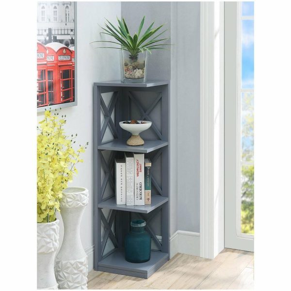 Bookcases |   Convenience Concepts Oxford Three-Tier Corner Bookcase In Gray Wood Finish Bookcases Bookcases