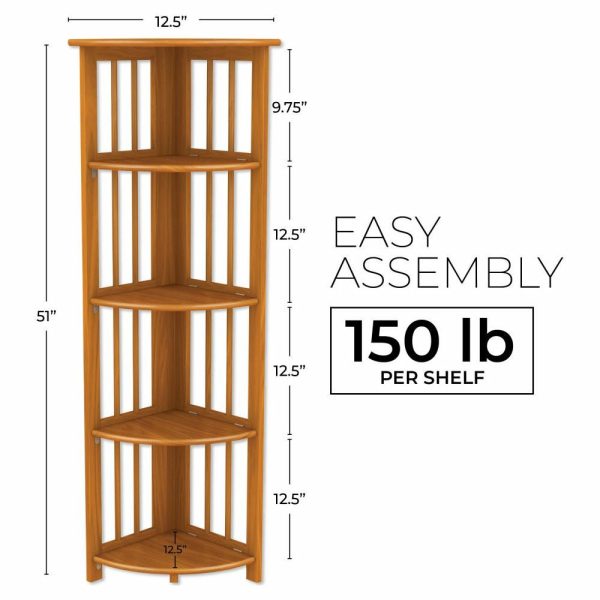 Bookcases |   Corner Folding Bookcase, Easy Assembly Bookshelf. 51″, Honey Oak Bookcases Bookcases