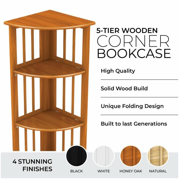 Bookcases |   Corner Folding Bookcase, Easy Assembly Bookshelf. 51″, Honey Oak Bookcases Bookcases