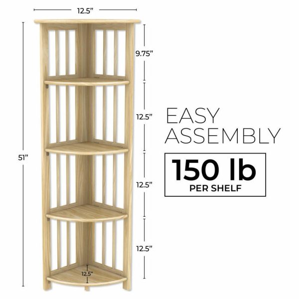 Bookcases |   Corner Folding Bookcase, Easy Assembly Bookshelf. 51″, Natural Bookcases Bookcases