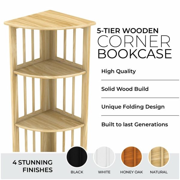 Bookcases |   Corner Folding Bookcase, Easy Assembly Bookshelf. 51″, Natural Bookcases Bookcases