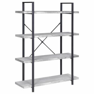 Bookcases |   Industrial Bookcase Open Etagere Book Shelf Metal/Wood, Stone Gray, 4 Shelves Bookcases Bookcases