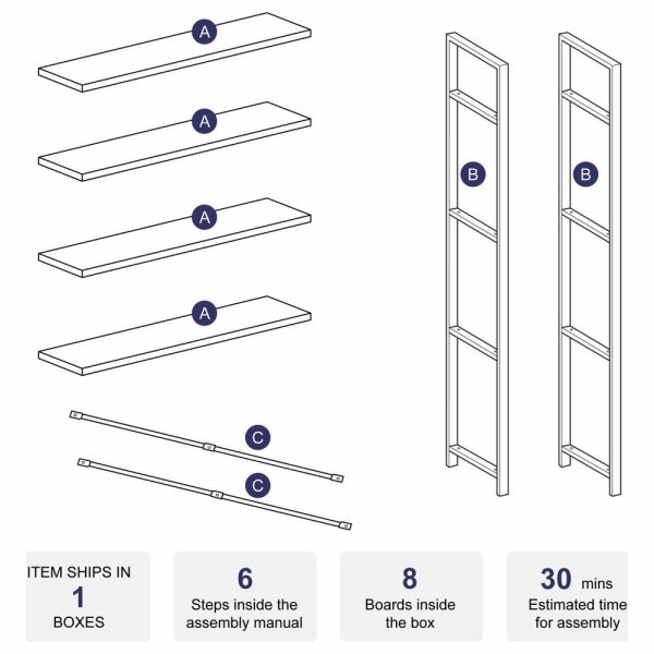 Bookcases |   Industrial Bookcase Open Etagere Book Shelf Metal/Wood, Stone Gray, 4 Shelves Bookcases Bookcases