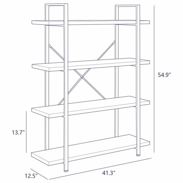 Bookcases |   Industrial Bookcase Open Etagere Book Shelf Metal/Wood, Stone Gray, 4 Shelves Bookcases Bookcases