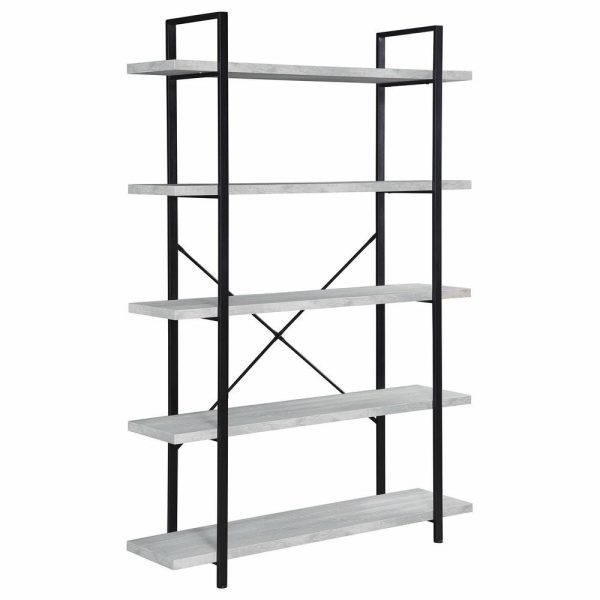 Bookcases |   Industrial Bookcase Open Etagere Book Shelf Metal/Wood, Stone Gray, 5 Shelves Bookcases Bookcases