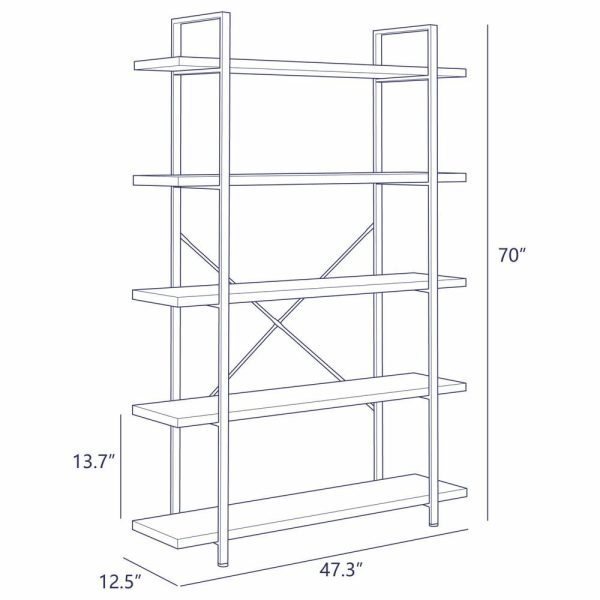 Bookcases |   Industrial Bookcase Open Etagere Book Shelf Metal/Wood, Stone Gray, 5 Shelves Bookcases Bookcases