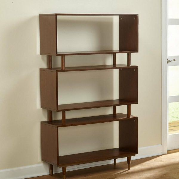 Bookcases |   Margo Bookshelf, Walnut With Gold Finish Bracket Bookcases Bookcases