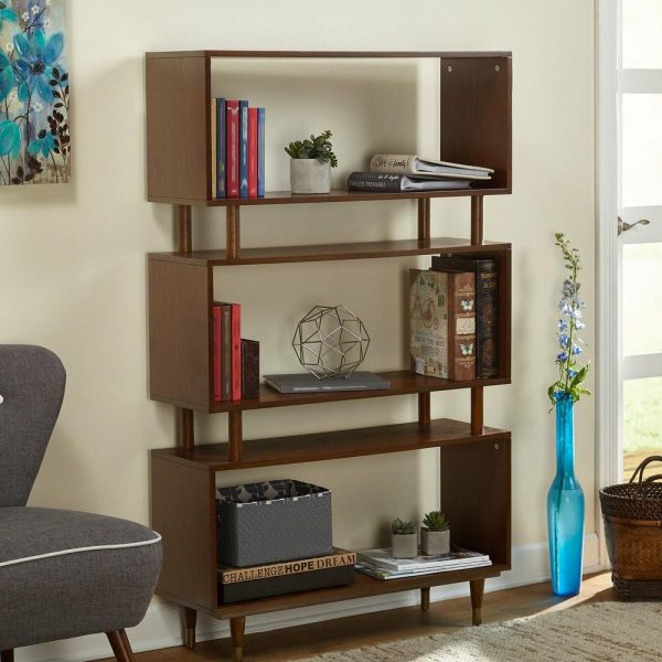 Bookcases |   Margo Bookshelf, Walnut With Gold Finish Bracket Bookcases Bookcases