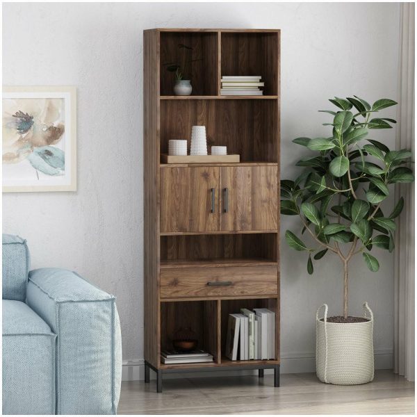 Bookcases |   Maureen Contemporary Faux Wood Cube Unit Bookcase, Walnut/Black Bookcases Bookcases