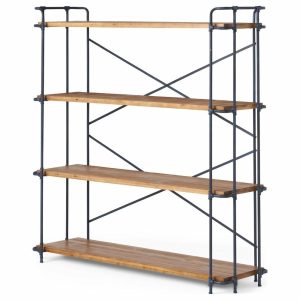 Bookcases |   Mercia Industrial 4 Shelf Firwood Bookcase, Antique Brown Bookcases Bookcases