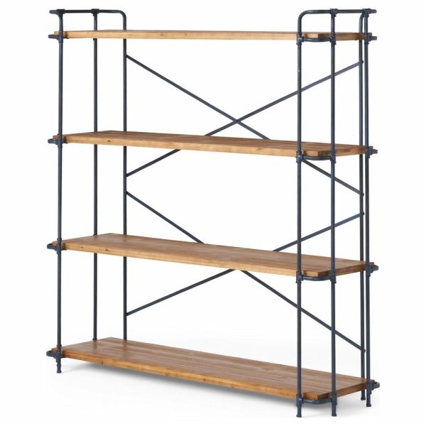 Bookcases |   Mercia Industrial 4 Shelf Firwood Bookcase, Antique Brown Bookcases Bookcases