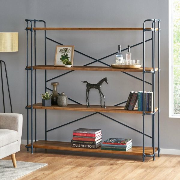 Bookcases |   Mercia Industrial 4 Shelf Firwood Bookcase, Antique Brown Bookcases Bookcases