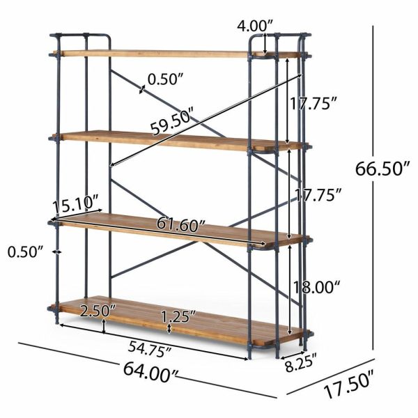 Bookcases |   Mercia Industrial 4 Shelf Firwood Bookcase, Antique Brown Bookcases Bookcases