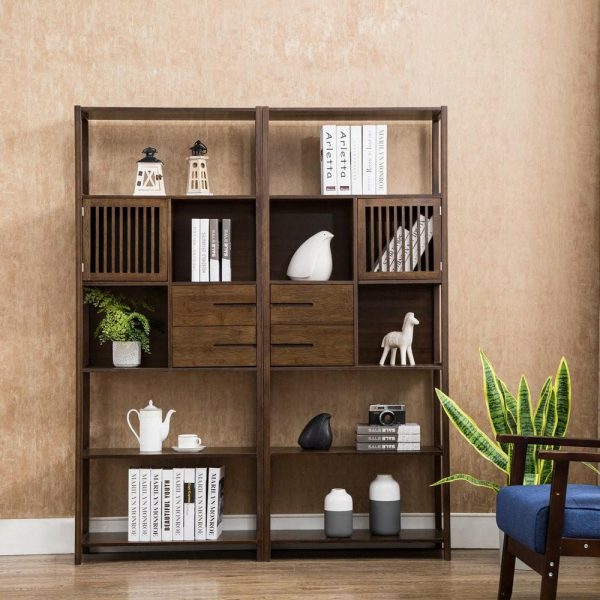 Bookcases |   Selma Bamboo Bookcase, Cappuccino, Left Facing Cabinet Bookcases Bookcases