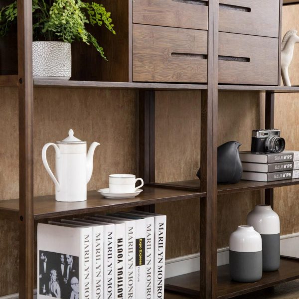 Bookcases |   Selma Bamboo Bookcase, Cappuccino, Left Facing Cabinet Bookcases Bookcases